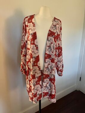 Floral Open-Front Sleepwear Kimono - Red Floral